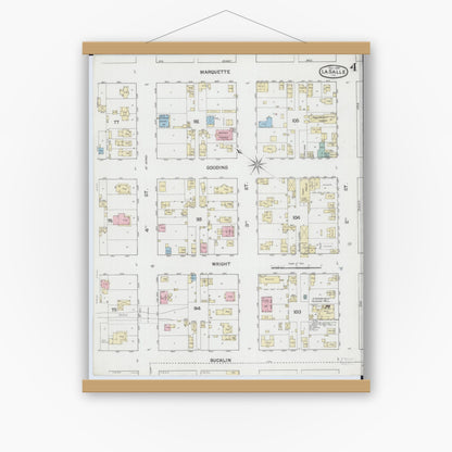 Old map wall art mockup — magnetic wood frame on white wall — Sanborn Fire Insurance Map from La Salle, La Salle County, Illinois (1888), Sheet #0004