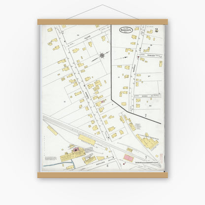Old map wall art mockup — magnetic wood frame on white wall — Sanborn Fire Insurance Map from Randolph, Norfolk County, Massachusetts (1919), Sheet #0002