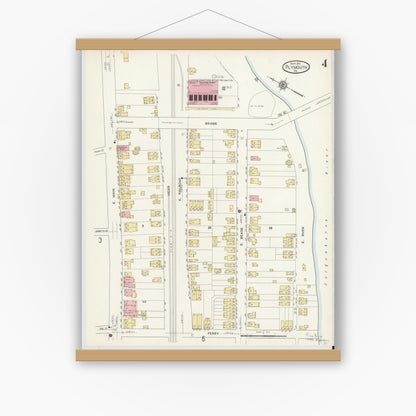 Old map wall art mockup — magnetic wood frame on white wall — Sanborn Fire Insurance Map from Plymouth, Luzerne County, Pennsylvania (1912), Sheet #0004