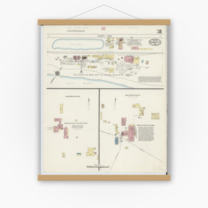 Old map wall art mockup — magnetic wood frame on white wall — Sanborn Fire Insurance Map from Marietta, Washington County, Ohio (1915), Sheet #0031
