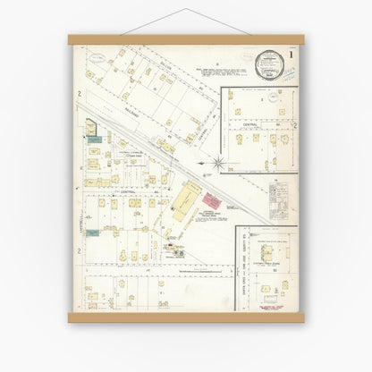 Old map wall art mockup — magnetic wood frame on white wall — Sanborn Fire Insurance Map from Campbell, Santa Clara County, California (1899) - Complete Map Set