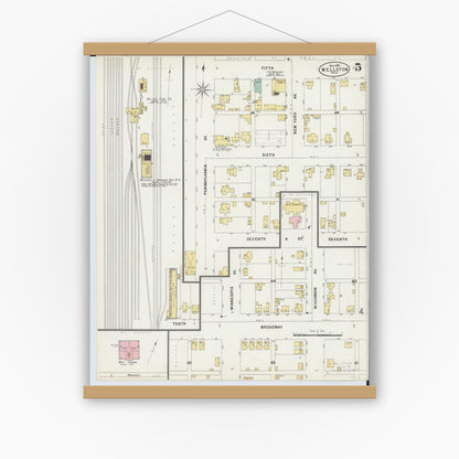 Old map wall art mockup — magnetic wood frame on white wall — Sanborn Fire Insurance Map from Wellston, Jackson County, Ohio (1897), Sheet #0005