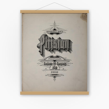 Old map wall art mockup — magnetic wood frame on white wall — Sanborn Fire Insurance Map from Pittston, Luzerne County, Pennsylvania (1910), Sheet #0001