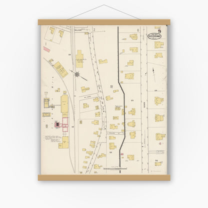 Old map wall art mockup — magnetic wood frame on white wall — Sanborn Fire Insurance Map from Red Springs, Robeson County, North Carolina (1922), Sheet #0009