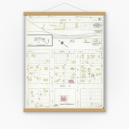 Old map wall art mockup — magnetic wood frame on white wall — Sanborn Fire Insurance Map from Morris, Stevens County, Minnesota (1909), Sheet #0002