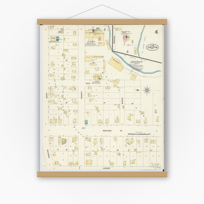 Old map wall art mockup — magnetic wood frame on white wall — Sanborn Fire Insurance Map from Edgerton, Williams County, Ohio (1908), Sheet #0004