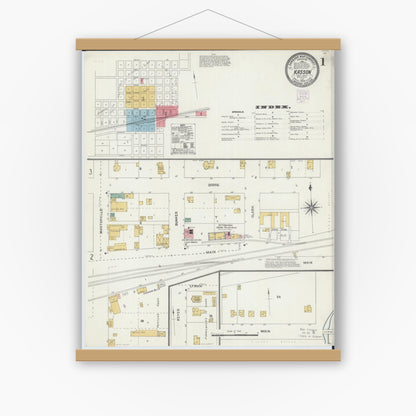 Old map wall art mockup — magnetic wood frame on white wall — Sanborn Fire Insurance Map from Kasson, Dodge County, Minnesota (1904) - Complete Map Set