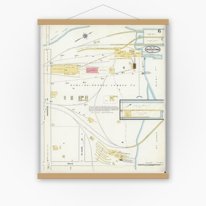 Old map wall art mockup — magnetic wood frame on white wall — Sanborn Fire Insurance Map from Green Cove Springs, Clay County, Florida (1917), Sheet #0006