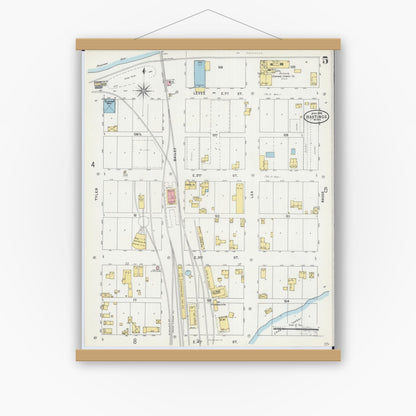 Old map wall art mockup — magnetic wood frame on white wall — Sanborn Fire Insurance Map from Hastings, Dakota County, Minnesota (1898), Sheet #0005