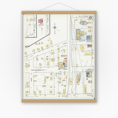 Old map wall art mockup — magnetic wood frame on white wall — Sanborn Fire Insurance Map from Faribault, Rice County, Minnesota (1921), Sheet #0011