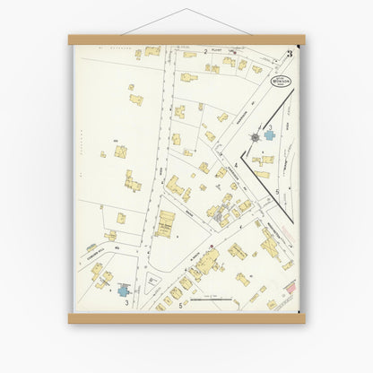 Old map wall art mockup — magnetic wood frame on white wall — Sanborn Fire Insurance Map from Monson, Hampden County, Massachusetts (1911), Sheet #0003