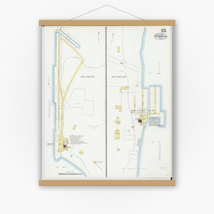 Old map wall art mockup — magnetic wood frame on white wall — Sanborn Fire Insurance Map from Cheboygan, Cheboygan County, Michigan (1900), Sheet #0015