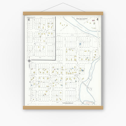 Old map wall art mockup — magnetic wood frame on white wall — Sanborn Fire Insurance Map from Cannon Falls, Goodhue County, Minnesota (1938), Sheet #0004
