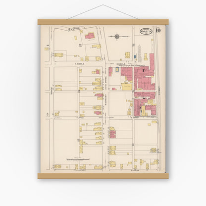 Old map wall art mockup — magnetic wood frame on white wall — Sanborn Fire Insurance Map from Marietta, Lancaster County, Pennsylvania (1922), Sheet #0010
