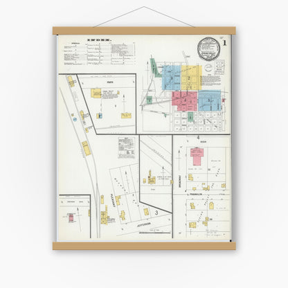 Old map wall art mockup — magnetic wood frame on white wall — Sanborn Fire Insurance Map from Spring Valley, Fillmore County, Minnesota (1900) - Complete Map Set