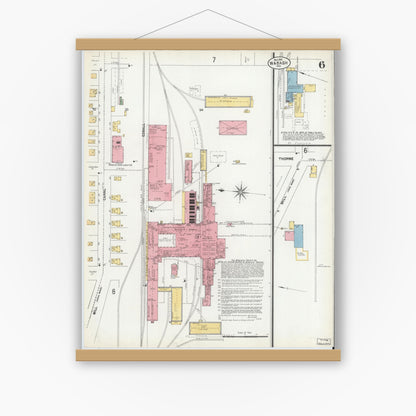 Old map wall art mockup — magnetic wood frame on white wall — Sanborn Fire Insurance Map from Wabash, Wabash County, Indiana (1901), Sheet #0006