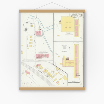 Old map wall art mockup — magnetic wood frame on white wall — Sanborn Fire Insurance Map from Mechanicville, Saratoga County, New York (1904), Sheet #0011