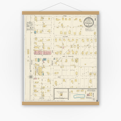 Old map wall art mockup — magnetic wood frame on white wall — Sanborn Fire Insurance Map from Farmland, Randolph County, Indiana (1907) - Complete Map Set