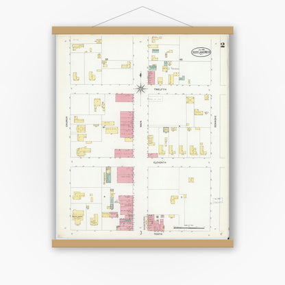 Old map wall art mockup — magnetic wood frame on white wall — Sanborn Fire Insurance Map from Scotland Neck, Halifax County, North Carolina (1908), Sheet #0002