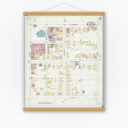 Old map wall art mockup — magnetic wood frame on white wall — Sanborn Fire Insurance Map from Bellefontaine, Logan County, Ohio (1896), Sheet #0006