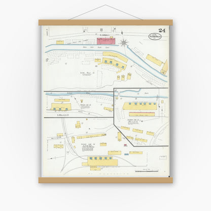 Old map wall art mockup — magnetic wood frame on white wall — Sanborn Fire Insurance Map from Glens Falls, Warren County, New York (1901), Sheet #0024