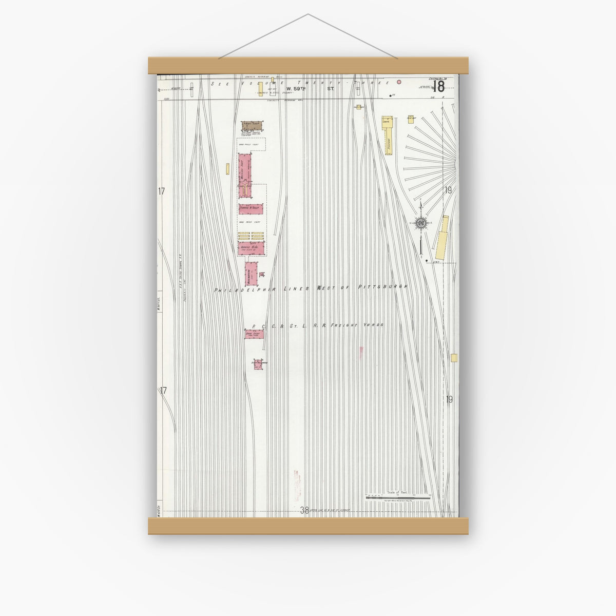 Old map wall art mockup — magnetic wood frame on white wall — Sanborn Fire Insurance Map from Chicago, Cook County, Illinois (1920), Sheet #0018