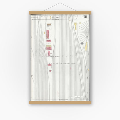 Old map wall art mockup — magnetic wood frame on white wall — Sanborn Fire Insurance Map from Chicago, Cook County, Illinois (1920), Sheet #0018
