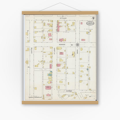 Old map wall art mockup — magnetic wood frame on white wall — Sanborn Fire Insurance Map from Lebanon, Saint Clair County, Illinois (1894), Sheet #0002