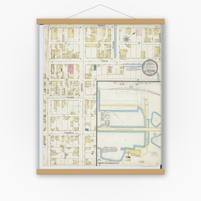Old map wall art mockup — magnetic wood frame on white wall — Sanborn Fire Insurance Map from L'Anse, Baraga County, Michigan (1893), Sheet #0001