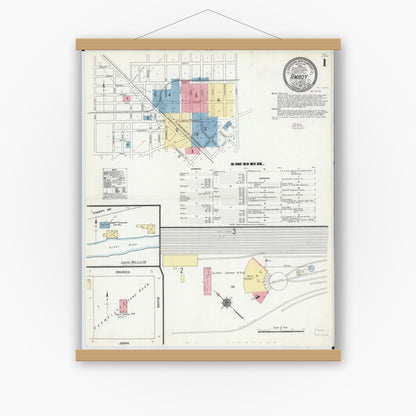 Old map wall art mockup — magnetic wood frame on white wall — Sanborn Fire Insurance Map from Amboy, Lee County, Illinois (1910), Sheet #0001
