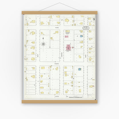 Old map wall art mockup — magnetic wood frame on white wall — Sanborn Fire Insurance Map from Hume, Edgar County, Illinois (1909), Sheet #0003