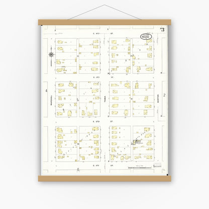 Old map wall art mockup — magnetic wood frame on white wall — Sanborn Fire Insurance Map from Boone, Boone County, Iowa (1909), Sheet #0003