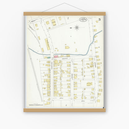 Old map wall art mockup — magnetic wood frame on white wall — Sanborn Fire Insurance Map from Glen Lyon, Luzerne County, Pennsylvania (1907), Sheet #0003