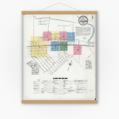 Old map wall art mockup — magnetic wood frame on white wall — Sanborn Fire Insurance Map from Dearborn, Wayne County, Michigan (1921) - Complete Map Set
