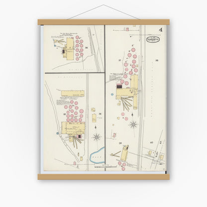 Old map wall art mockup — magnetic wood frame on white wall — Sanborn Fire Insurance Map from Toronto, Jefferson County, Ohio (1892), Sheet #0004