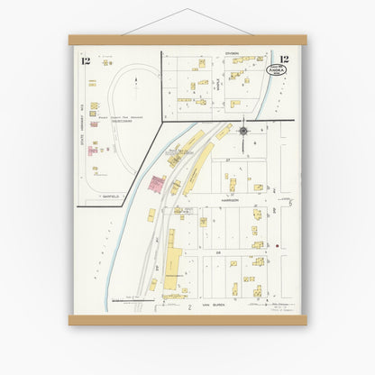 Old map wall art mockup — magnetic wood frame on white wall — Sanborn Fire Insurance Map from Anoka, Anoka County, Minnesota (1925), Sheet #0012