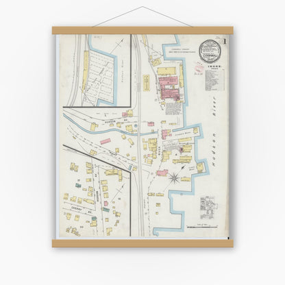Old map wall art mockup — magnetic wood frame on white wall — Sanborn Fire Insurance Map from Cornwall, Orange County, New York (1894) - Complete Map Set