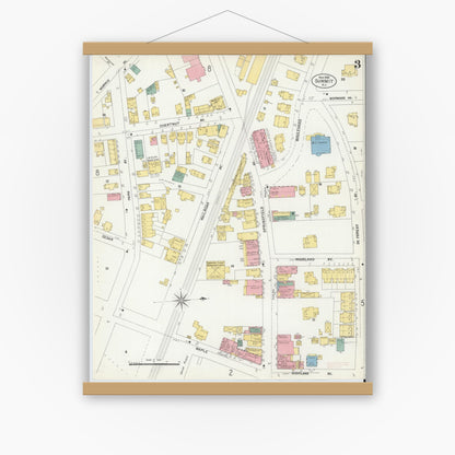Old map wall art mockup — magnetic wood frame on white wall — Sanborn Fire Insurance Map from Summit, Union County, New Jersey (1903), Sheet #0003
