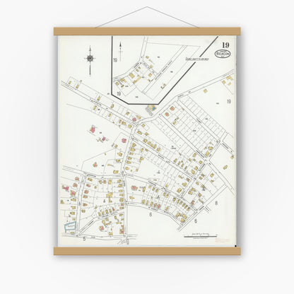 Old map wall art mockup — magnetic wood frame on white wall — Sanborn Fire Insurance Map from Beacon, Dutchess County, New York (1919), Sheet #0019