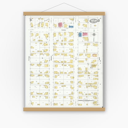 Old map wall art mockup — magnetic wood frame on white wall — Sanborn Fire Insurance Map from Bellville, Richland County, Ohio (1926), Sheet #0003