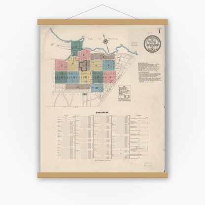 Old map wall art mockup — magnetic wood frame on white wall — Sanborn Fire Insurance Map from Pacific Grove, Monterey County, California (1914) - Complete Map Set