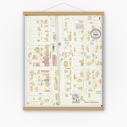 Old map wall art mockup — magnetic wood frame on white wall — Sanborn Fire Insurance Map from Bangor, La Crosse County, Wisconsin (1904), Sheet #0001