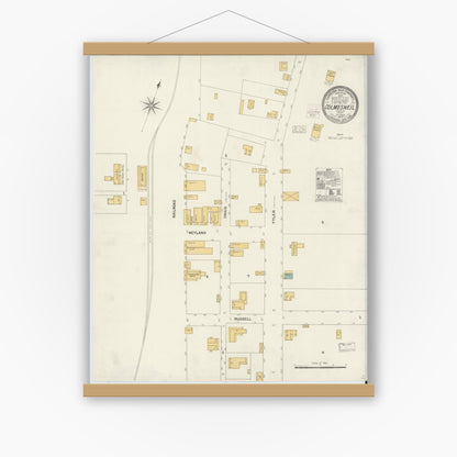 Old map wall art mockup — magnetic wood frame on white wall — Sanborn Fire Insurance Map from Colmesneil, Tyler County, Texas (1904), Sheet #0001