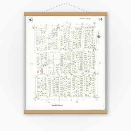Old map wall art mockup — magnetic wood frame on white wall — Sanborn Fire Insurance Map from Beloit, Rock County, Wisconsin (1939), Sheet #0034