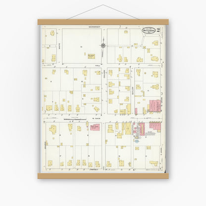 Old map wall art mockup — magnetic wood frame on white wall — Sanborn Fire Insurance Map from Whitesboro, Grayson County, Texas (1915), Sheet #0002