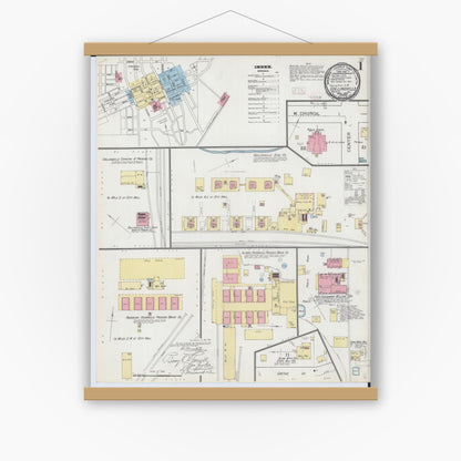 Old map wall art mockup — magnetic wood frame on white wall — Sanborn Fire Insurance Map from Collinsville, Madison County, Illinois (1893), Sheet #0001