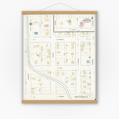 Old map wall art mockup — magnetic wood frame on white wall — Sanborn Fire Insurance Map from Hawarden, Sioux County, Iowa (1914), Sheet #0004