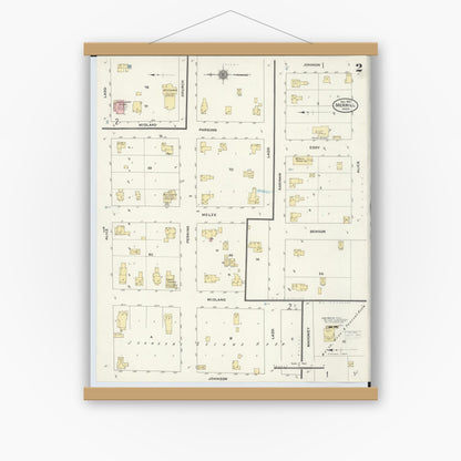 Old map wall art mockup — magnetic wood frame on white wall — Sanborn Fire Insurance Map from Merrill, Saginaw County, Michigan (1910), Sheet #0002