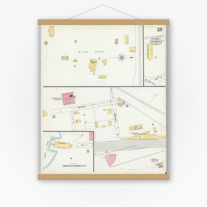 Old map wall art mockup — magnetic wood frame on white wall — Sanborn Fire Insurance Map from Revere, Suffolk County, Massachusetts (1900), Sheet #0013