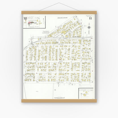 Old map wall art mockup — magnetic wood frame on white wall — Sanborn Fire Insurance Map from Marinette, Marinette County, Wisconsin (1935), Sheet #0011